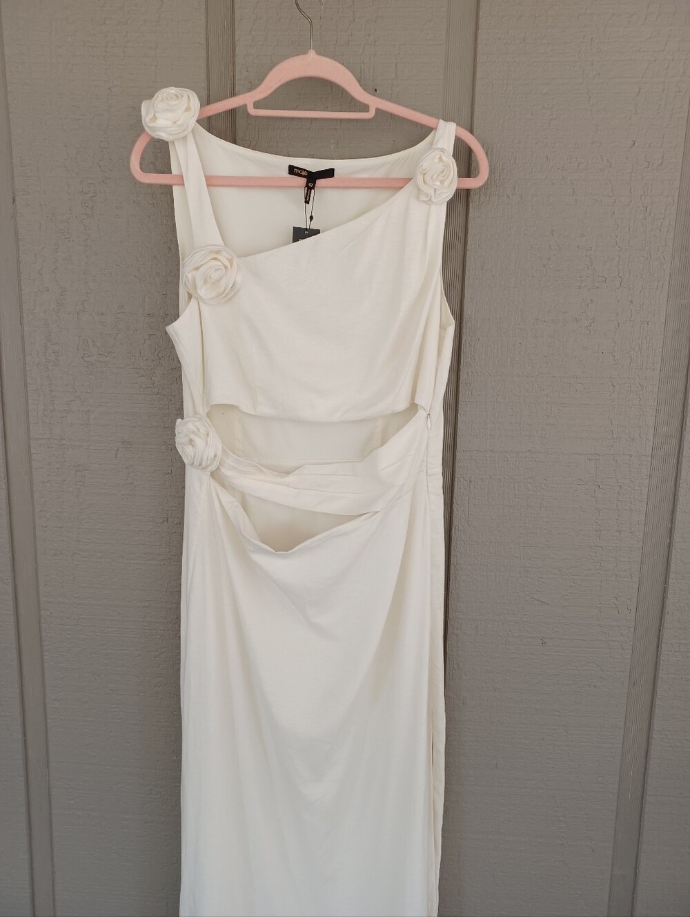 Maje Floral Appliqued Linen Blend Midi Dress Size 42 US 10 12 Feminine Cutout - Picture 3 of 16